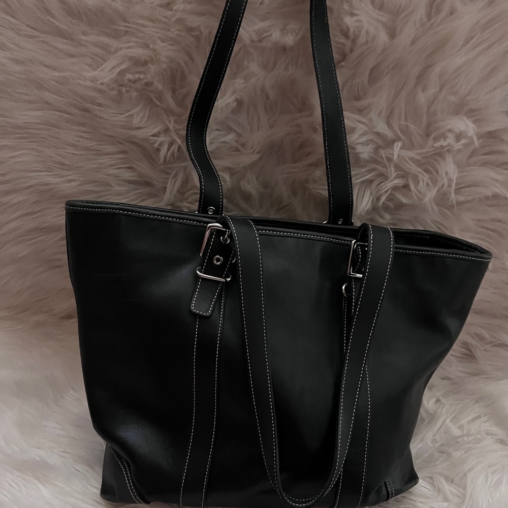 Coach Black Madison East West leather tote.